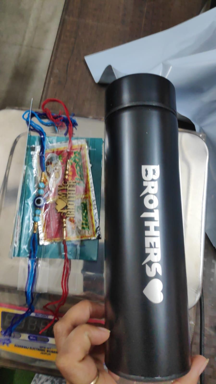 Brother Temp Bottle Gift Set with 2 Designer Rakhis – Premium Stainless Steel Bottle