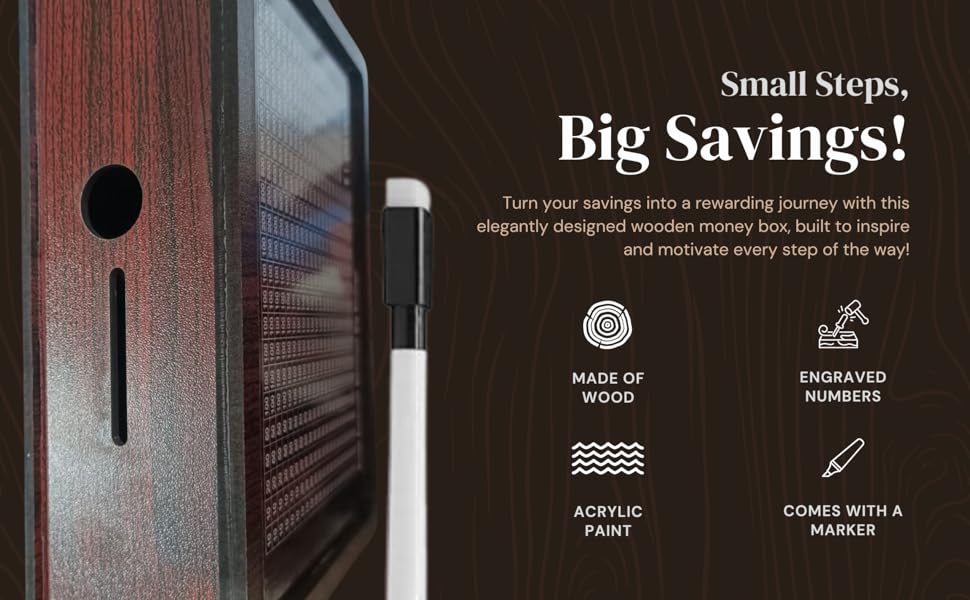 1 Lakh Wooden Money Saving Box – Premium Carved Piggy Bank with Marker