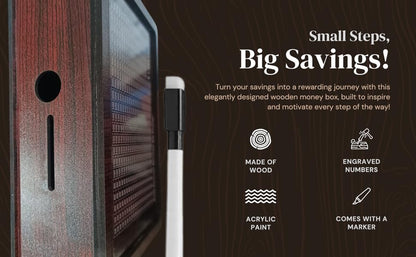 1 Lakh Wooden Money Saving Box – Premium Carved Piggy Bank with Marker